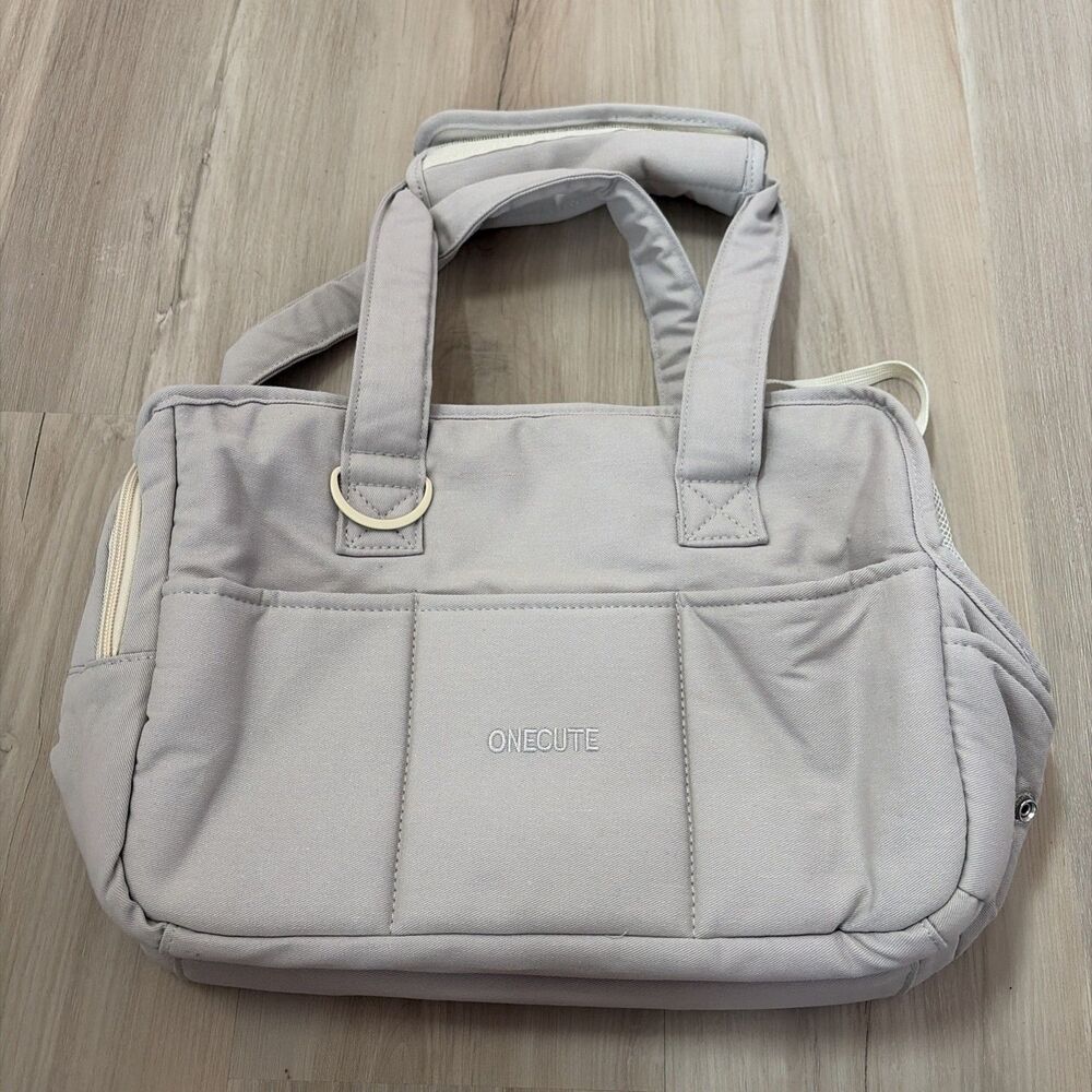 New ONECUTE Small Beige Canvas Mesh Puppy Dog Carrier Handbag Tote Travel Pet